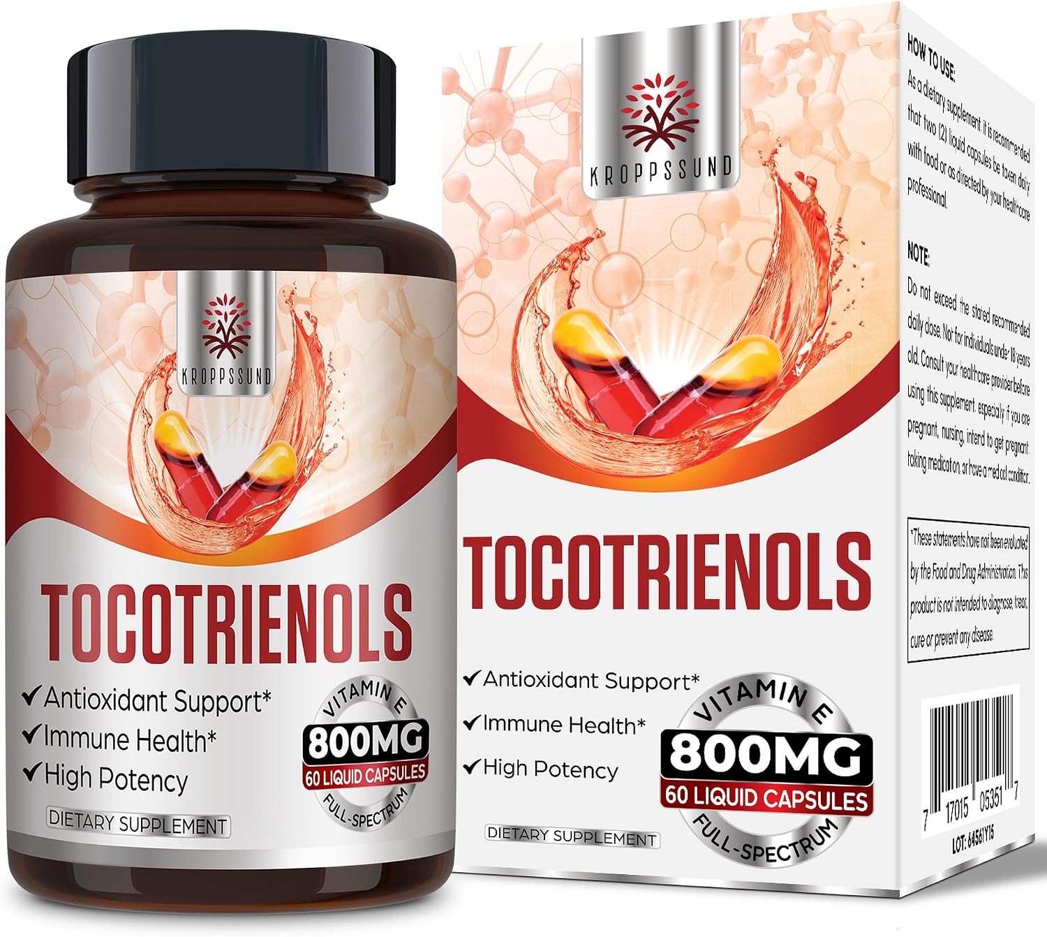 Kroppssund Tocotrienol Supplement 800mg - Tocotrienol Vitamin E - 60 Liquid-Filled Capsules - görsel 1
