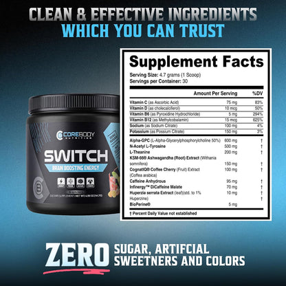 Switch Nootropic Brain Supplement - Memory & Focus Drink Mix, Sugar-Free