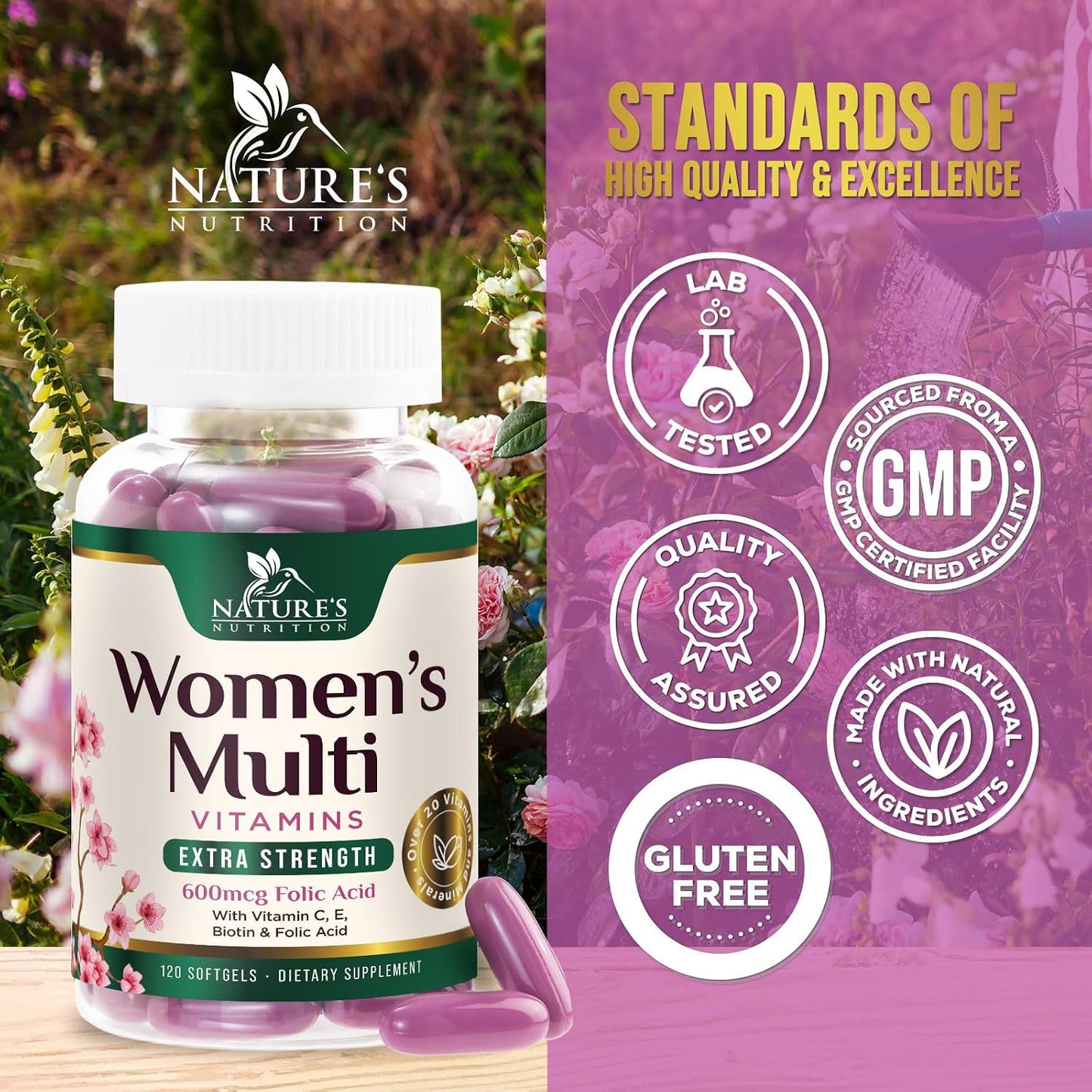 Multivitamin for Women - Complete Daily Women's Multivitamin with Calcium, Folic Acid, Vitamin A, C, D, E, & B Vitamins, Zinc and Iron - For Bone, Energy & Immune Support - 120 Softgels - görsel 4