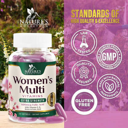 Multivitamin for Women - Complete Daily Women's Multivitamin with Calcium, Folic Acid, Vitamin A, C, D, E, & B Vitamins, Zinc and Iron - For Bone, Energy & Immune Support - 120 Softgels