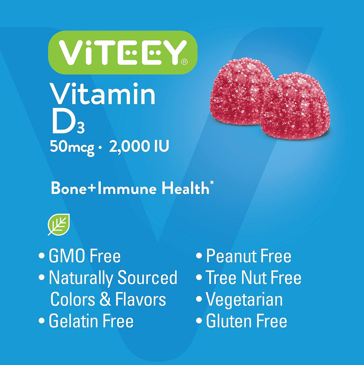 Viteey Vitamin D3 Gummies for Adults & Teens - 2,000 IU, 50mcg - Regular Strength - Chewable Vitamin D Gummies - Vegetarian, Gelatine Free - 120 Count - görsel 5