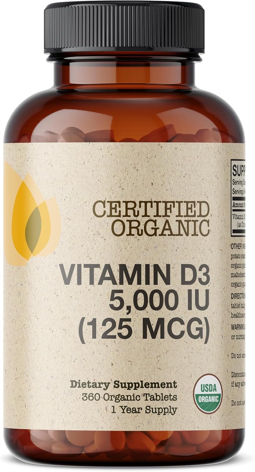 Futurebiotics Vitamin D3 5,000 IU (125 mcg), USDA Certified Organic Vitamin D Supplement, 360 Tablets - görsel 3