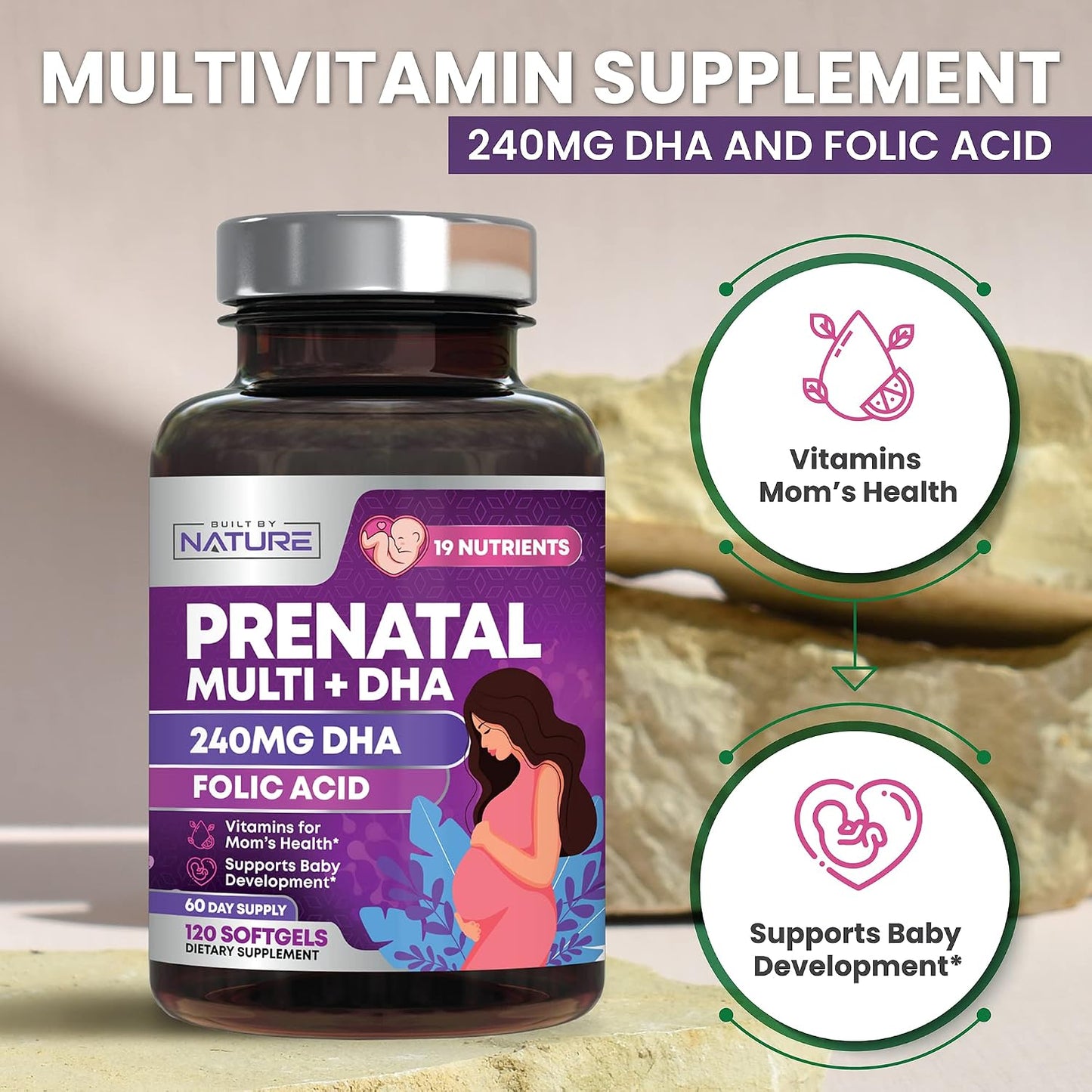 Built by Nature Prenatal Vitamins for Women - 120 Softgels - görsel 5