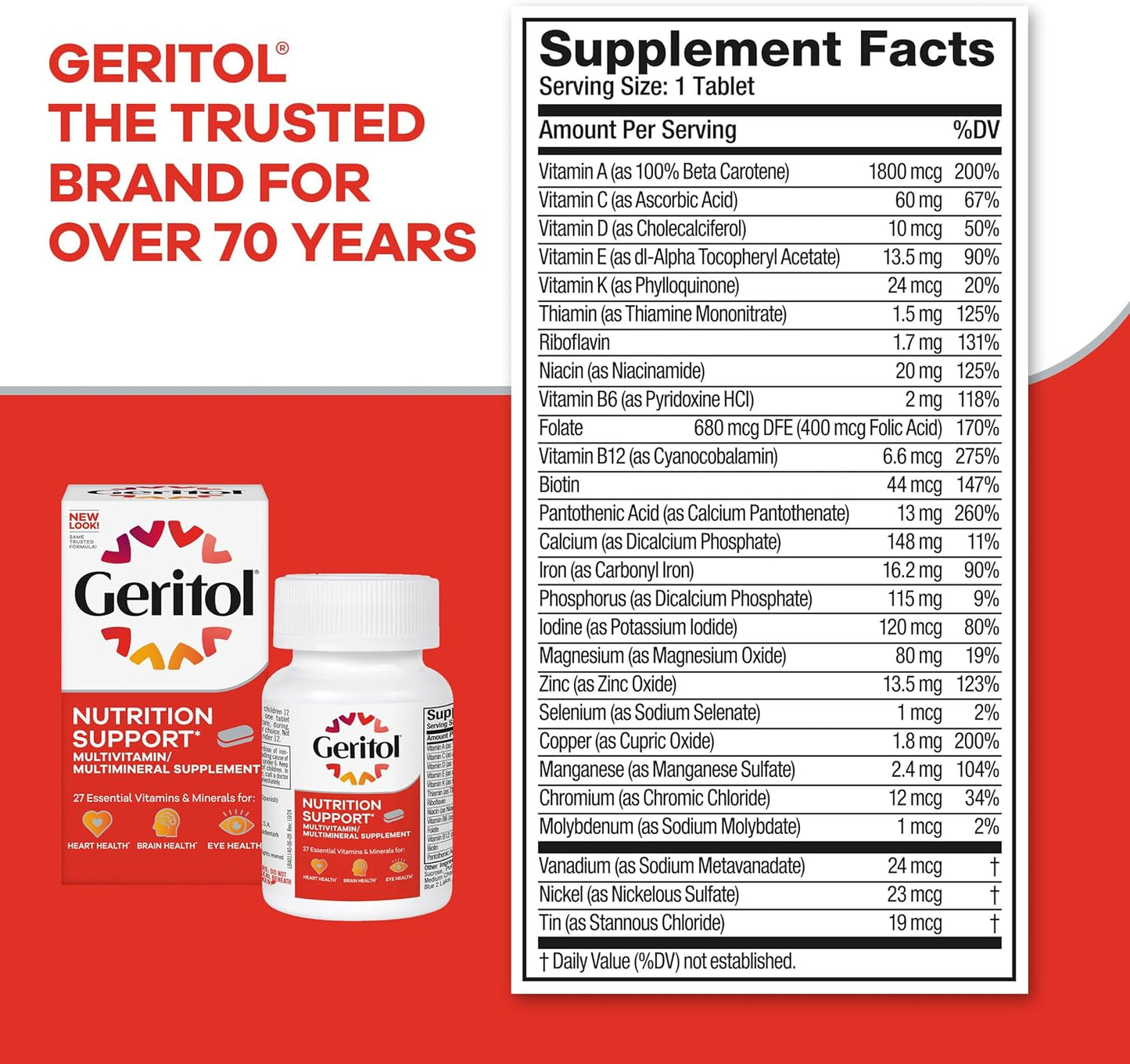 Geritol Multivitamin Supplement - 27 Essential Vitamins and Minerals, B-Vitamins, Iron, Gluten-Free, 40 Tablets - görsel 6