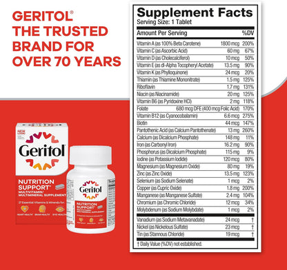 Geritol Multivitamin Supplement - 27 Essential Vitamins and Minerals, B-Vitamins, Iron, Gluten-Free, 40 Tablets