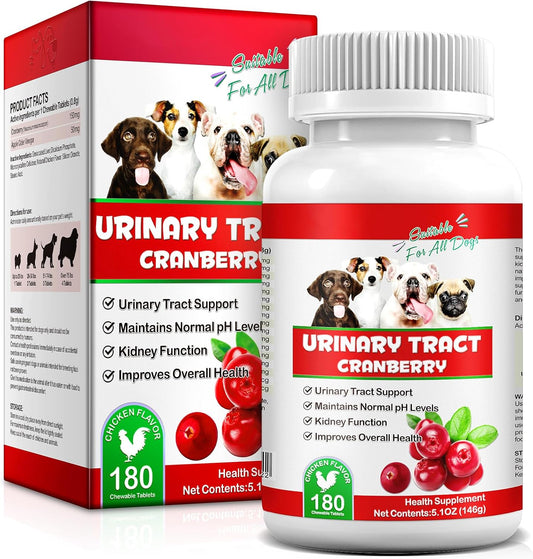 Cranberry for Dogs – Urinary Support Chewable Tablets, Chicken Flavour (180 Count)