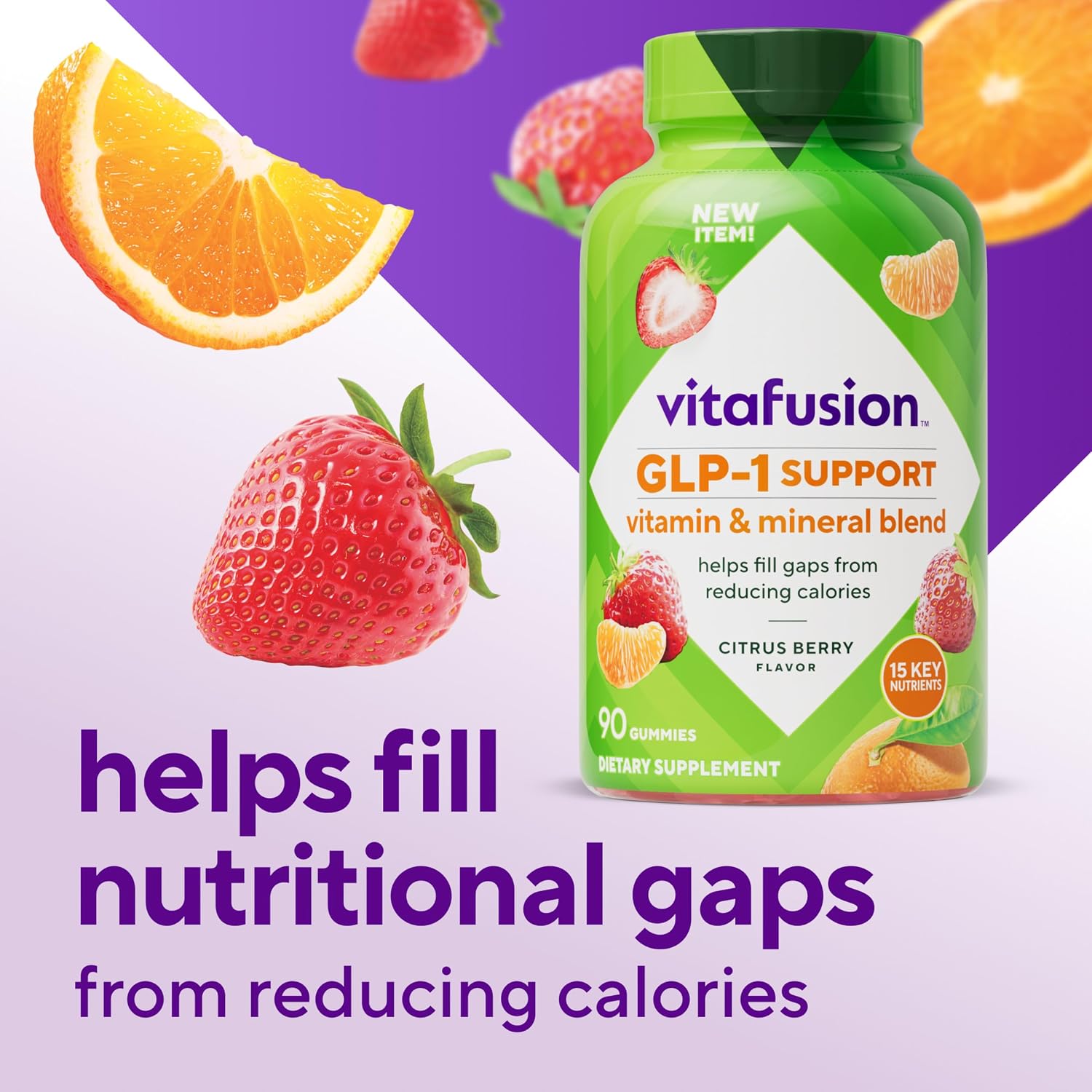 vitafusion GLP-1 Support Multivitamin, Vitamin and Mineral Blend, 15 Essential Nutrients, Citrus Berry Flavour, 90 Count, 45 Day Supply - görsel 2