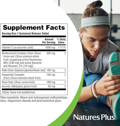 NaturesPlus Super C Complex, Sustained Release - 180 Tablets - 1000mg Vitamin C + 500mg Bioflavonoids - Vegetarian, Gluten-free - 180 Servings
