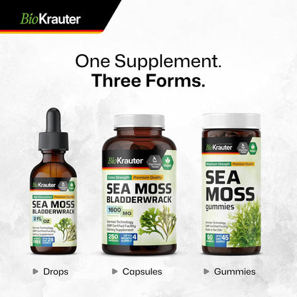 BIO KRAUTER 2-in-1 Sea Moss & Bladderwrack Drops – Vegan Liquid Supplement, 60 ml