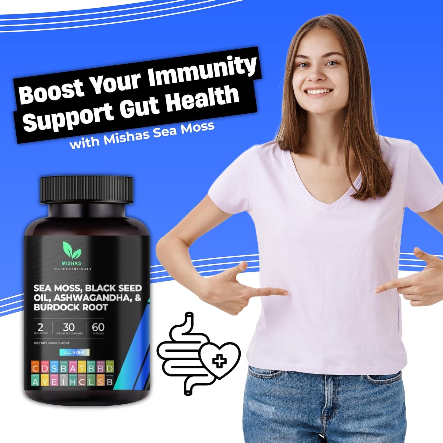 Mishas Nutraceuticals Sea Moss Blend with Black Seed Oil, Ashwagandha, Turmeric, Bladderwrack, Burdock Root, Vitamin C & D3, Elderberry, Manuka, Dandelion, Yellow Dock, Iodine, Chlorophyll & ACV - görsel 5