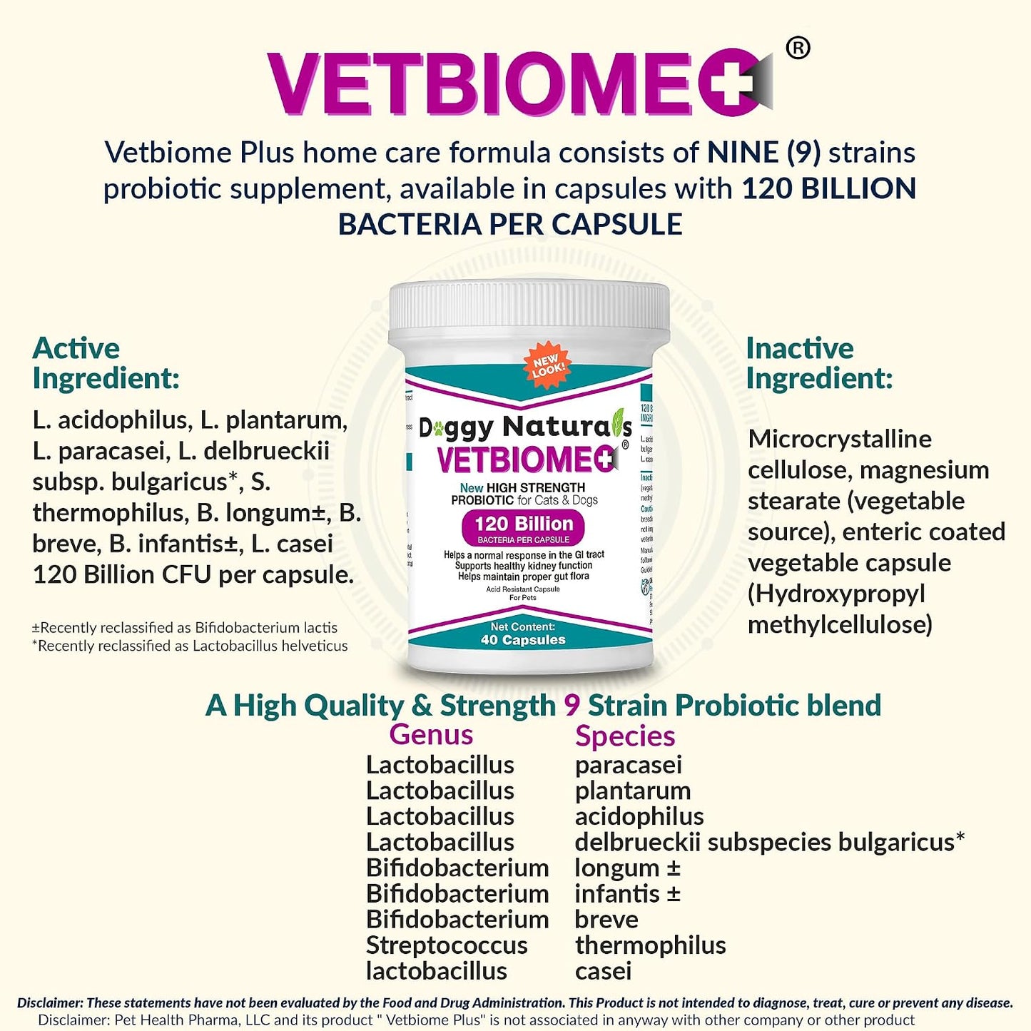 Vetbiome Plus High Strength Probiotics for Pets (80 Capsules) - 120 Billion CFU, 9-Strain Formula – Third-party Tested - Made in the USA - görsel 3