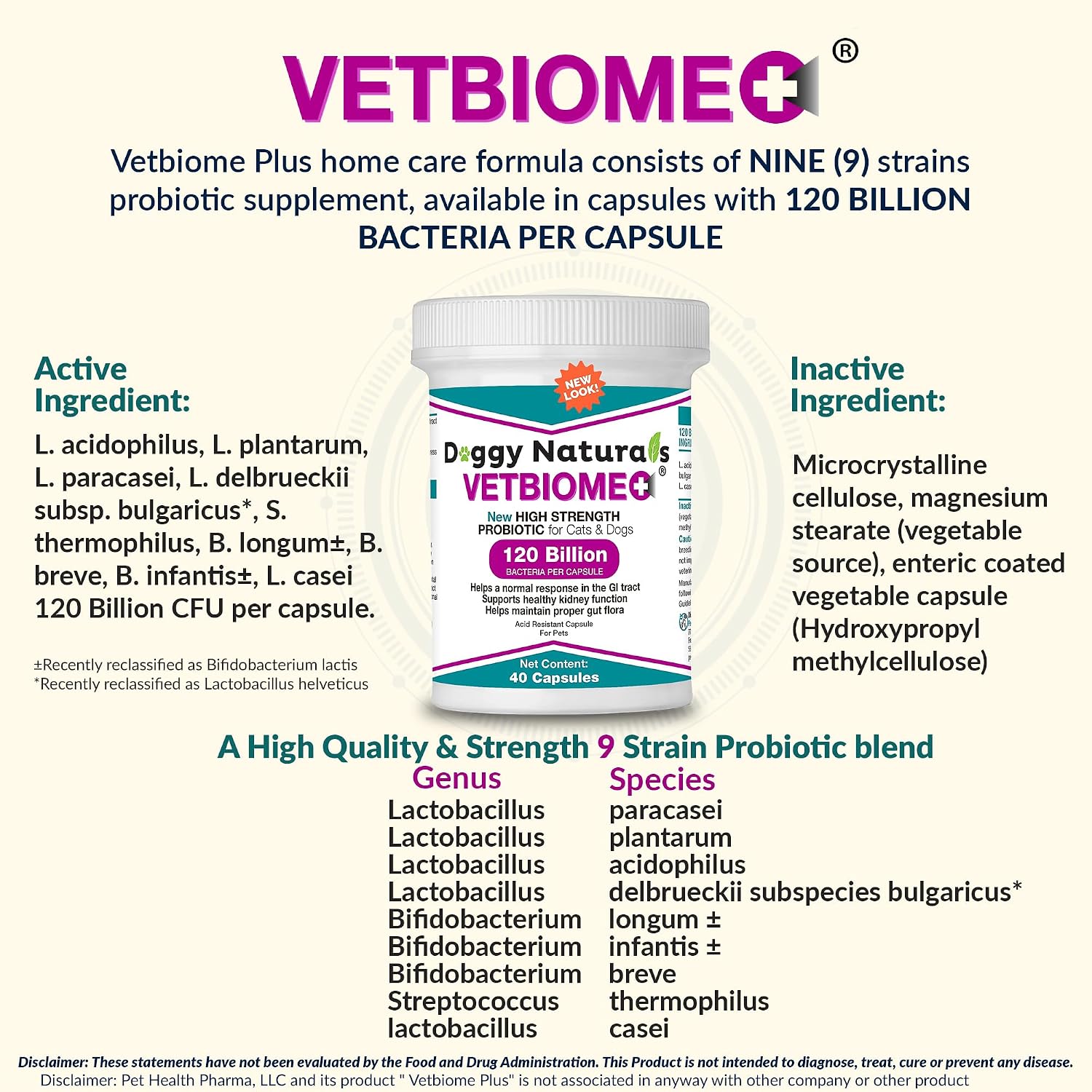 Vetbiome Plus High Strength Probiotics for Pets (80 Capsules) - 120 Billion CFU, 9-Strain Formula – Third-party Tested - Made in the USA - görsel 3