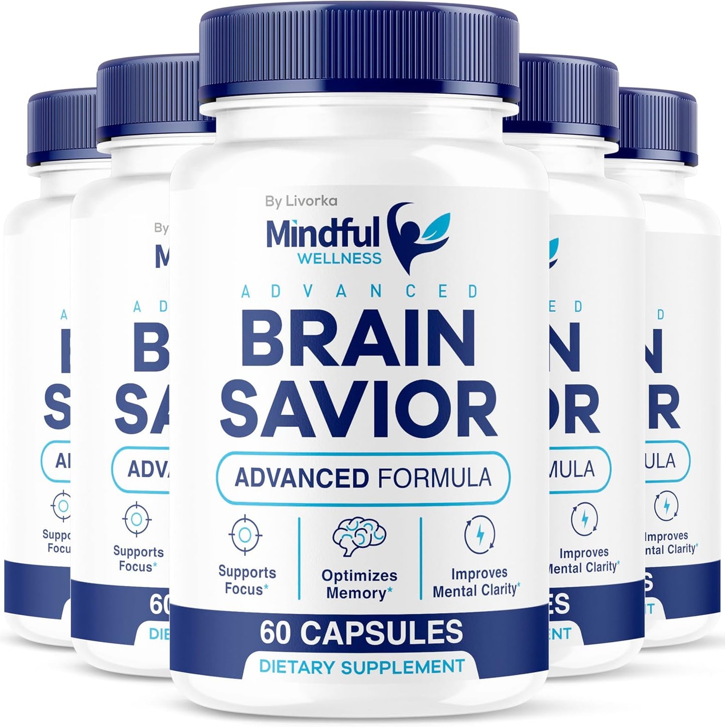 (5 Pack) Mindful Wellness Advanced Brain Saviour Capsules, Official Mindful Wellness Supplement Pills, Mindful Wellness Support Capsules Premium Formula – All Natural Pills, 300 Capsules for 5 Months - görsel 1
