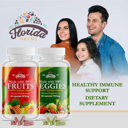Fruit and Vegetable Supplement – 180 Fruit and 180 Veggie Capsules – 360 Count