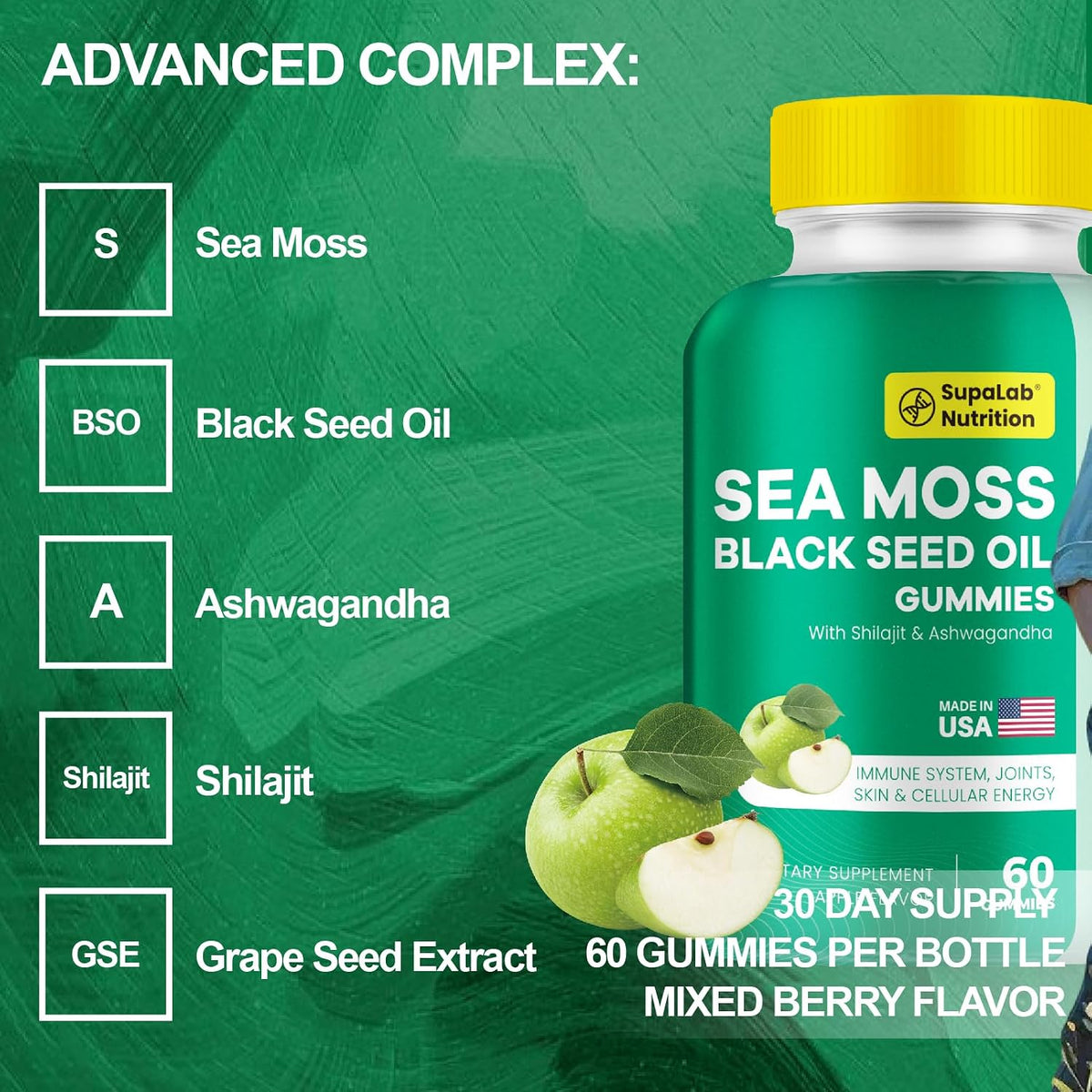 Sea Moss Gummies with Shilajit, Ashwagandha & Astaxanthin, Rich in Minerals & Vitamins for Immunity, Gut Health & Energy - Superfood Sea Moss Supplements - 60 Gummies - görsel 4