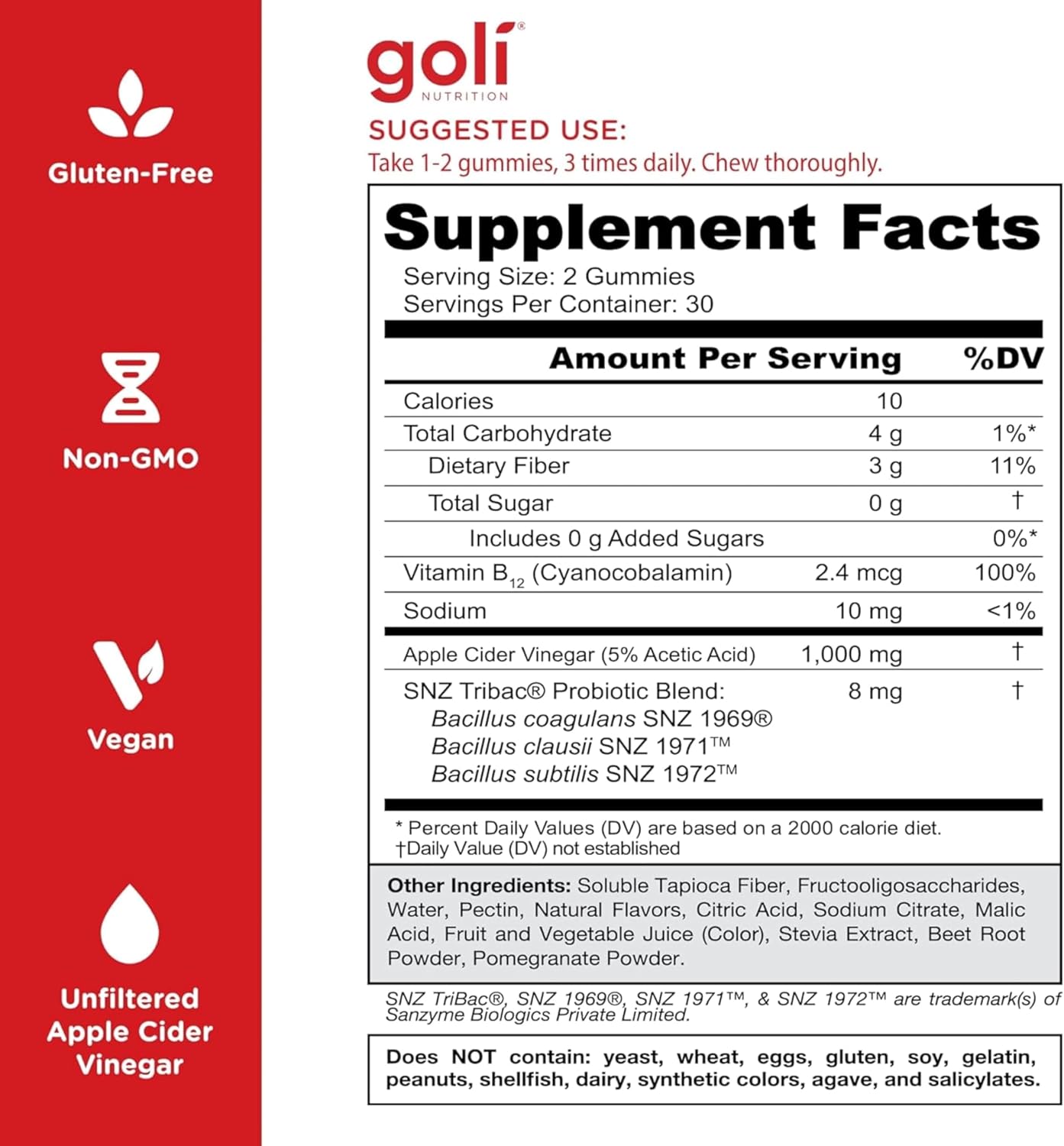 Goli Zero Sugar Apple Cider Vinegar Gummies - ACV with Vitamin B12 and Probiotics - No Sugar Alcohols - Vegan, Keto-Friendly, Gluten-free - görsel 5