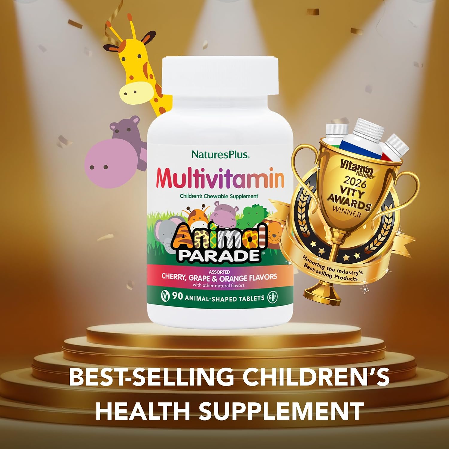 NaturesPlus Animal Parade Children's Chewable Multivitamin - 180 Animal-Shaped Tablets - Natural Assorted Flavours - görsel 2