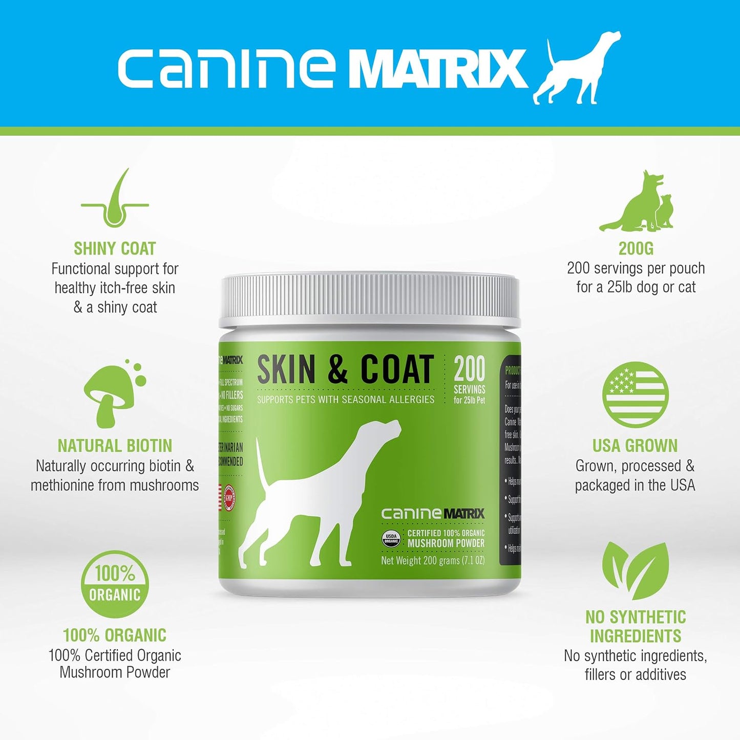 Canine Organic Mushroom Powder Skin and Coat Supplement, 200 Grammes (Packaging May Vary) - görsel 5