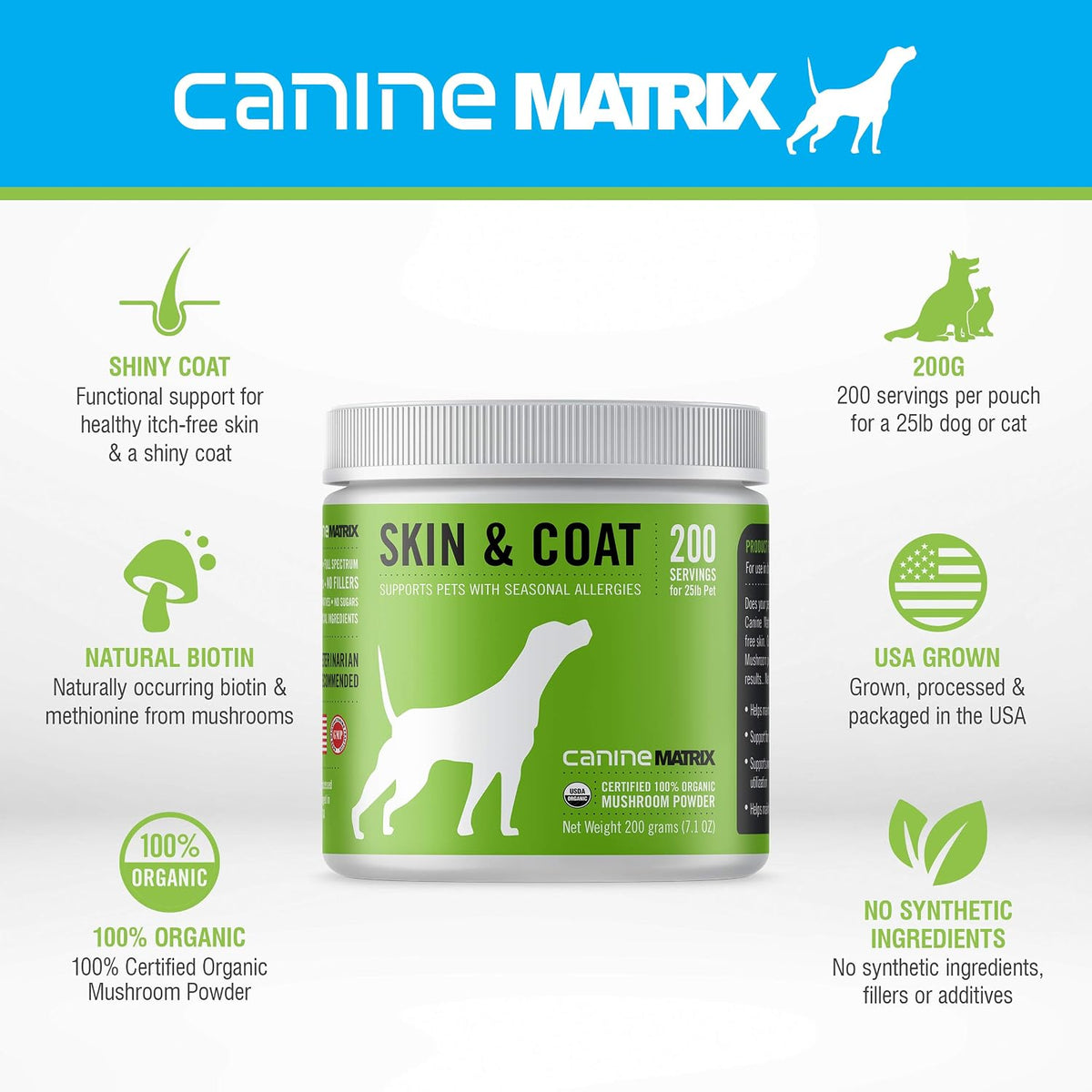 Canine Organic Mushroom Powder Skin and Coat Supplement, 200 Grammes (Packaging May Vary) - görsel 5