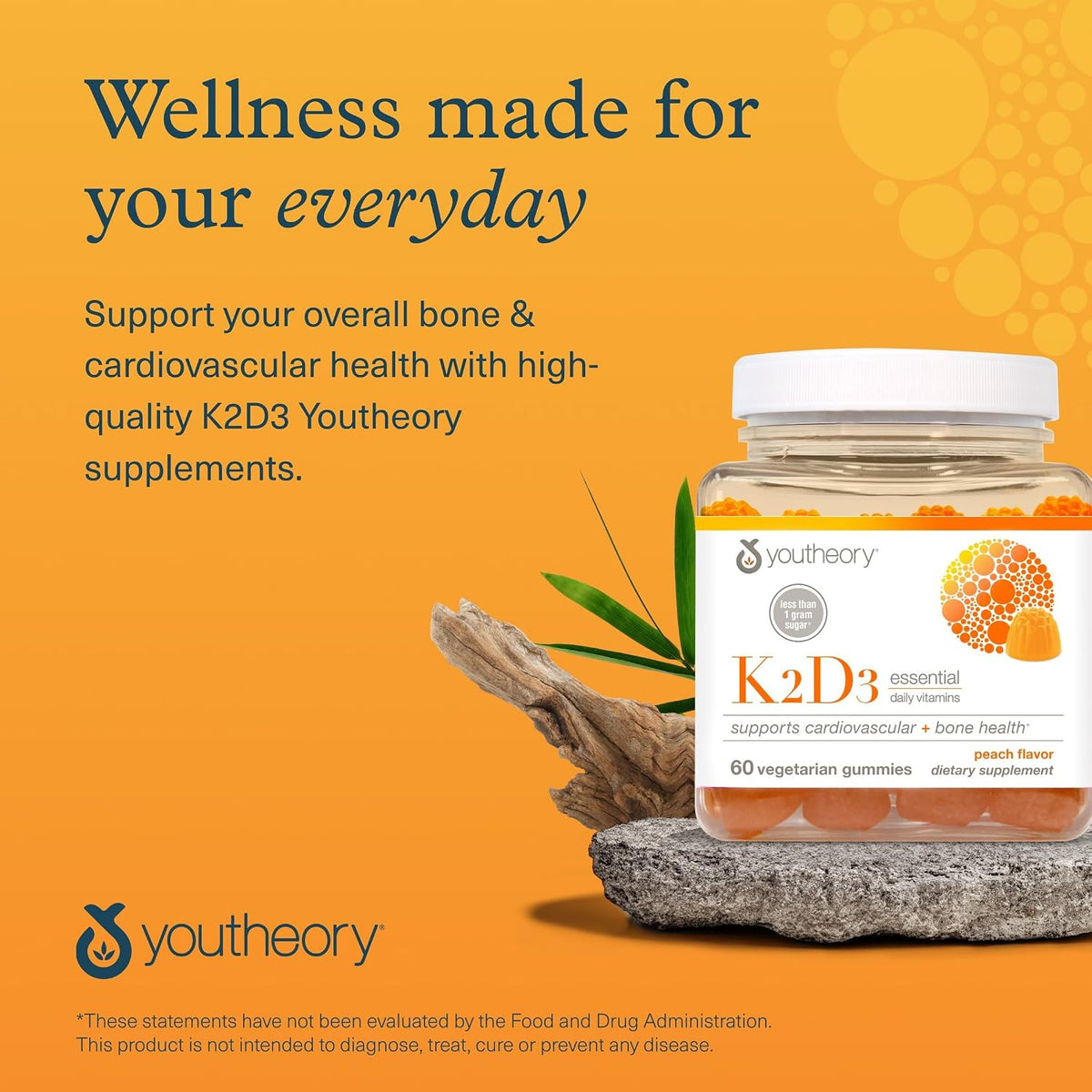 Youtheory K2D3 Gummies - Vitamin D3 & K2 Food Supplement for Bone, Heart & Immune Health - Plant-Based Ingredients - Sugar Free - Peach Flavour - 60 Gummies (60-Day Supply) - görsel 7