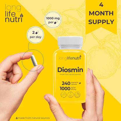 Diosmin 1000mg Advanced Formula – 240 Capsules for Circulatory Health Support