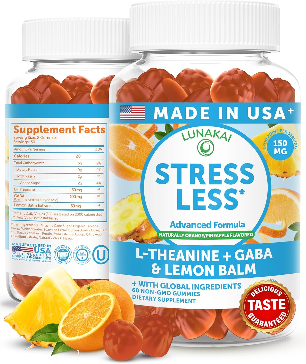 Lunakai Calm & Stress Relief Gummies – GABA + L-Theanine Supplement for Adults & Children – 60 Gummies - görsel 1