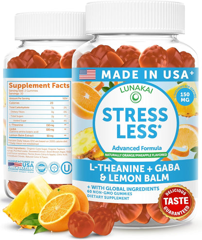 Lunakai Calm & Stress Relief Gummies – GABA + L-Theanine Supplement for Adults & Children – 60 Gummies