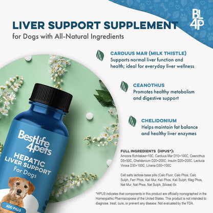 BestLife4Pets Dog Liver Supplement – Milk Thistle for Dogs – 400 Mini Tablets