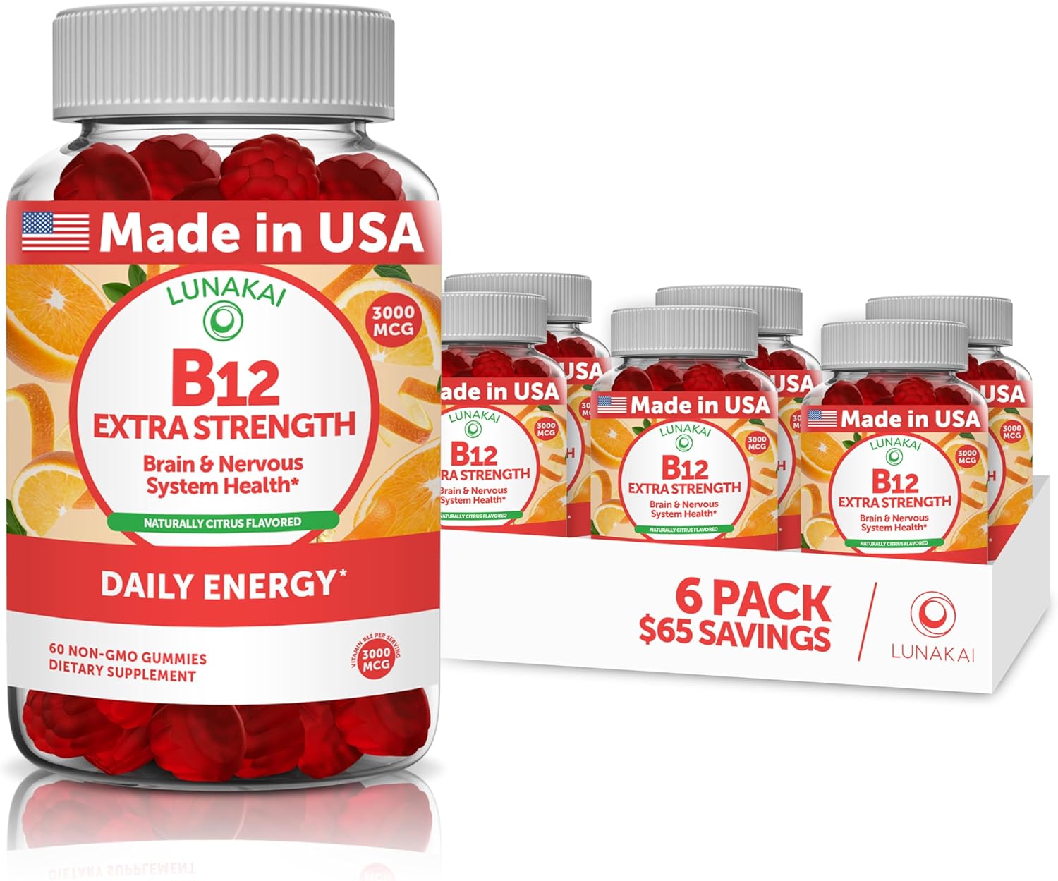 Lunakai Vitamin B12 Gummies 3000mcg - Methylcobalamin for Energy, Brain & Metabolism Support - görsel 9