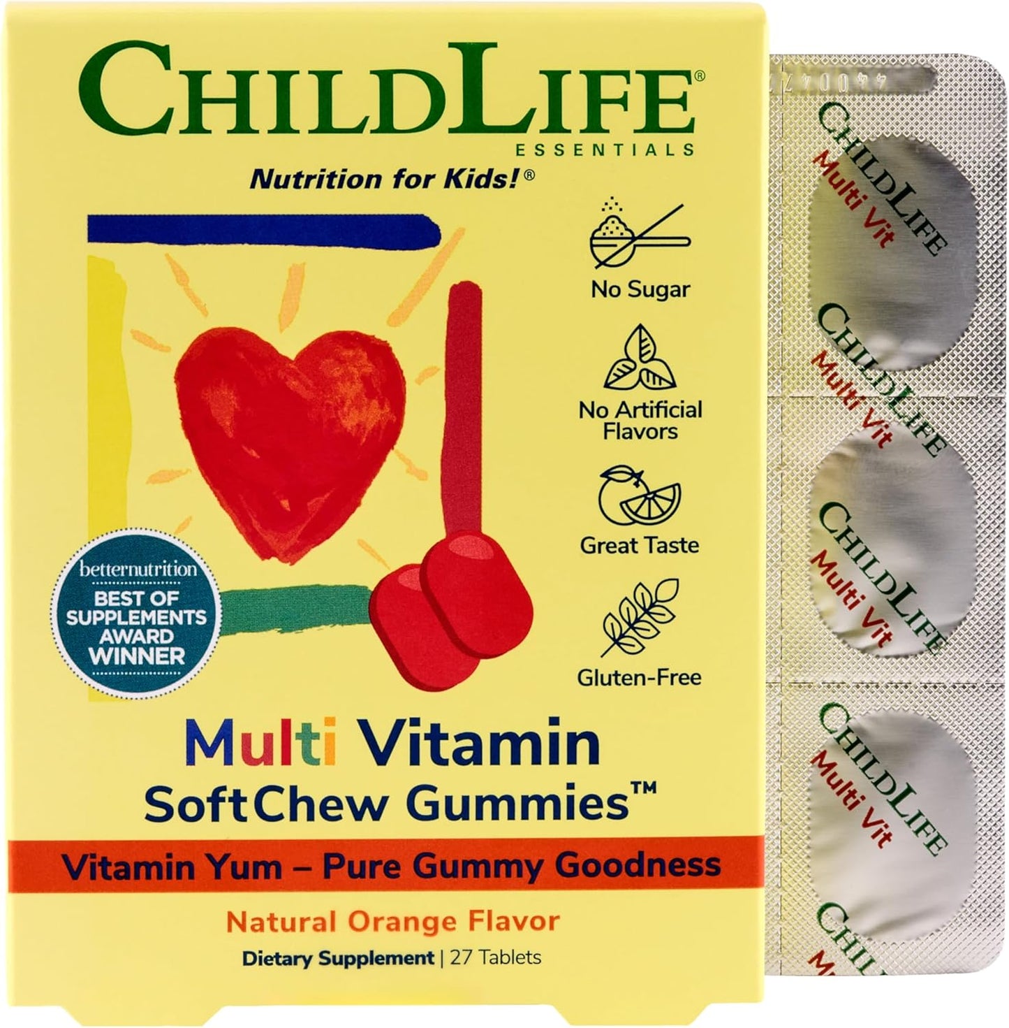 CHILDLIFE ESSENTIALS Kids Multivitamin SoftChew Gummies - Sugar-Free, Natural Orange Flavour (27 Tablets) - görsel 1