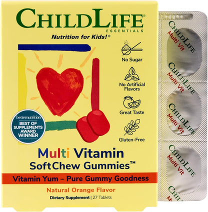 CHILDLIFE ESSENTIALS Kids Multivitamin SoftChew Gummies - Sugar-Free, Natural Orange Flavour (27 Tablets)