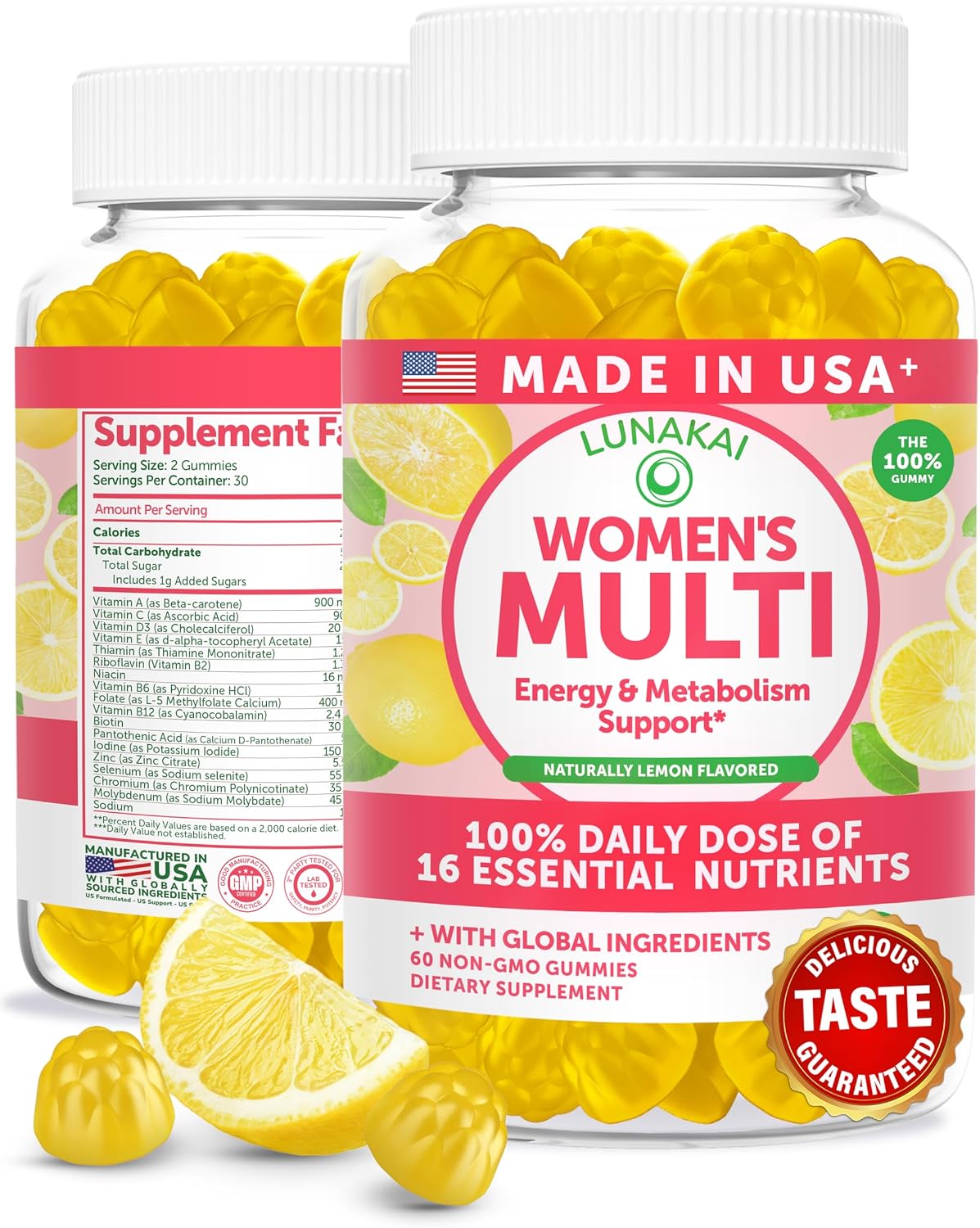 Lunakai USA-made Women's Multivitamin Gummies – Daily 16 Multi Vitamins for Energy & Wellness, 60 Gummies - görsel 1