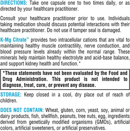 XYMOGEN K-Mg Citrate - Potassium & Magnesium Citrate - Electrolyte, Muscle & Nerve Function Support - Vegan, Gluten-Free, & Non-GM - 60 Capsules