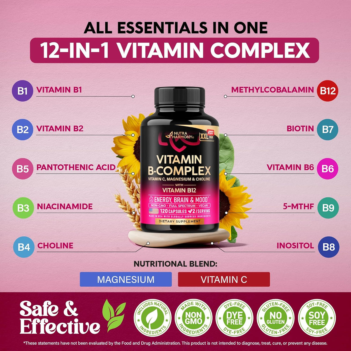NUTRAHARMONY Vitamin B Complex – Full-Spectrum B Vitamins with Bioactive Folate & B12 – 120 Vegan Capsules - görsel 5