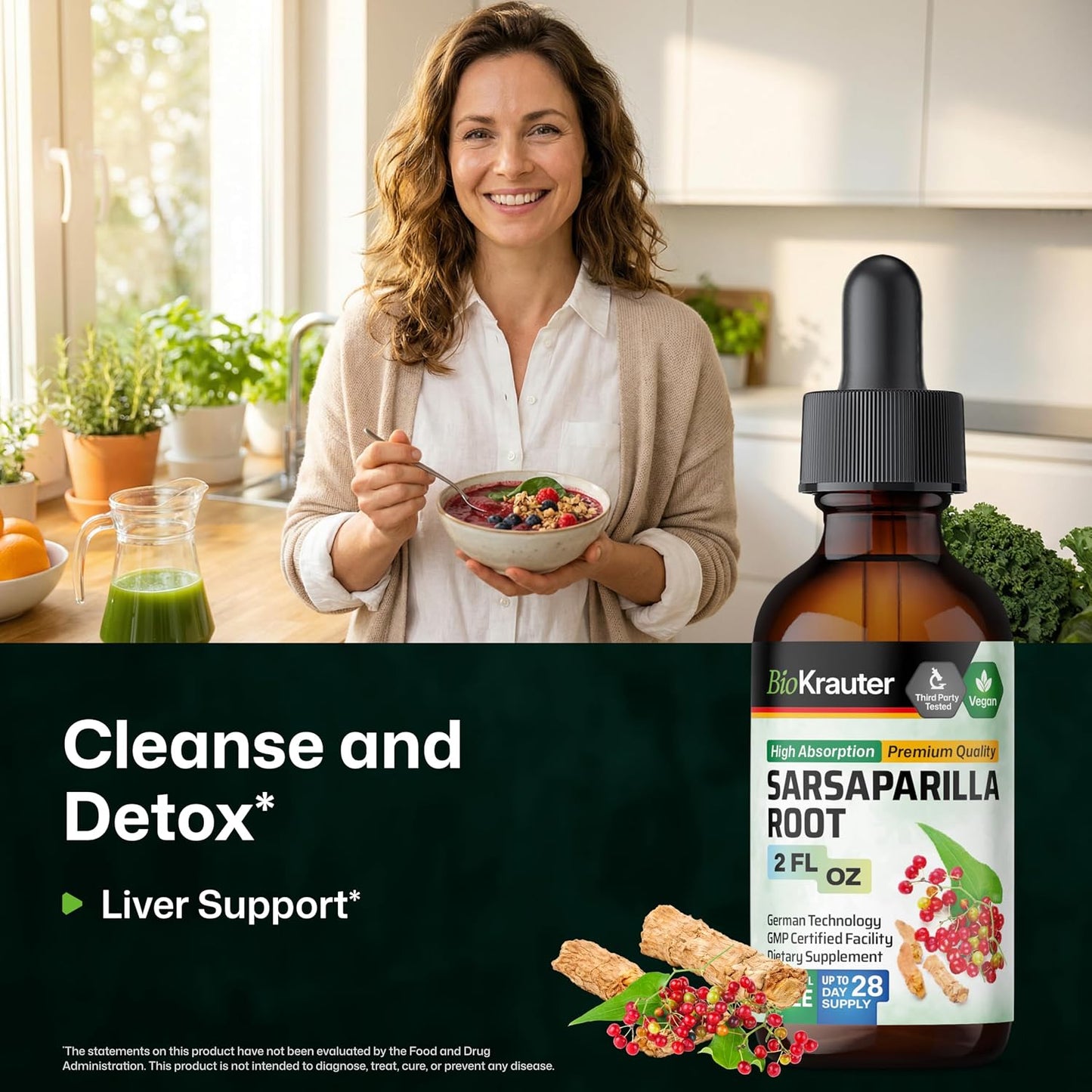 BIO KRAUTER Sarsaparilla Root Extract for Liver Support & Detoxification – Natural Tincture, 60 ml - görsel 2