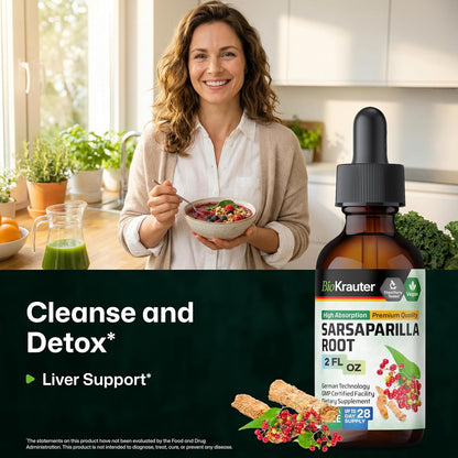 BIO KRAUTER Sarsaparilla Root Extract for Liver Support & Detoxification – Natural Tincture, 60 ml
