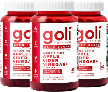 Goli Zero Sugar Apple Cider Vinegar Gummies - ACV with Vitamin B12 and Probiotics - No Sugar Alcohols - Vegan, Keto-Friendly, Gluten-free