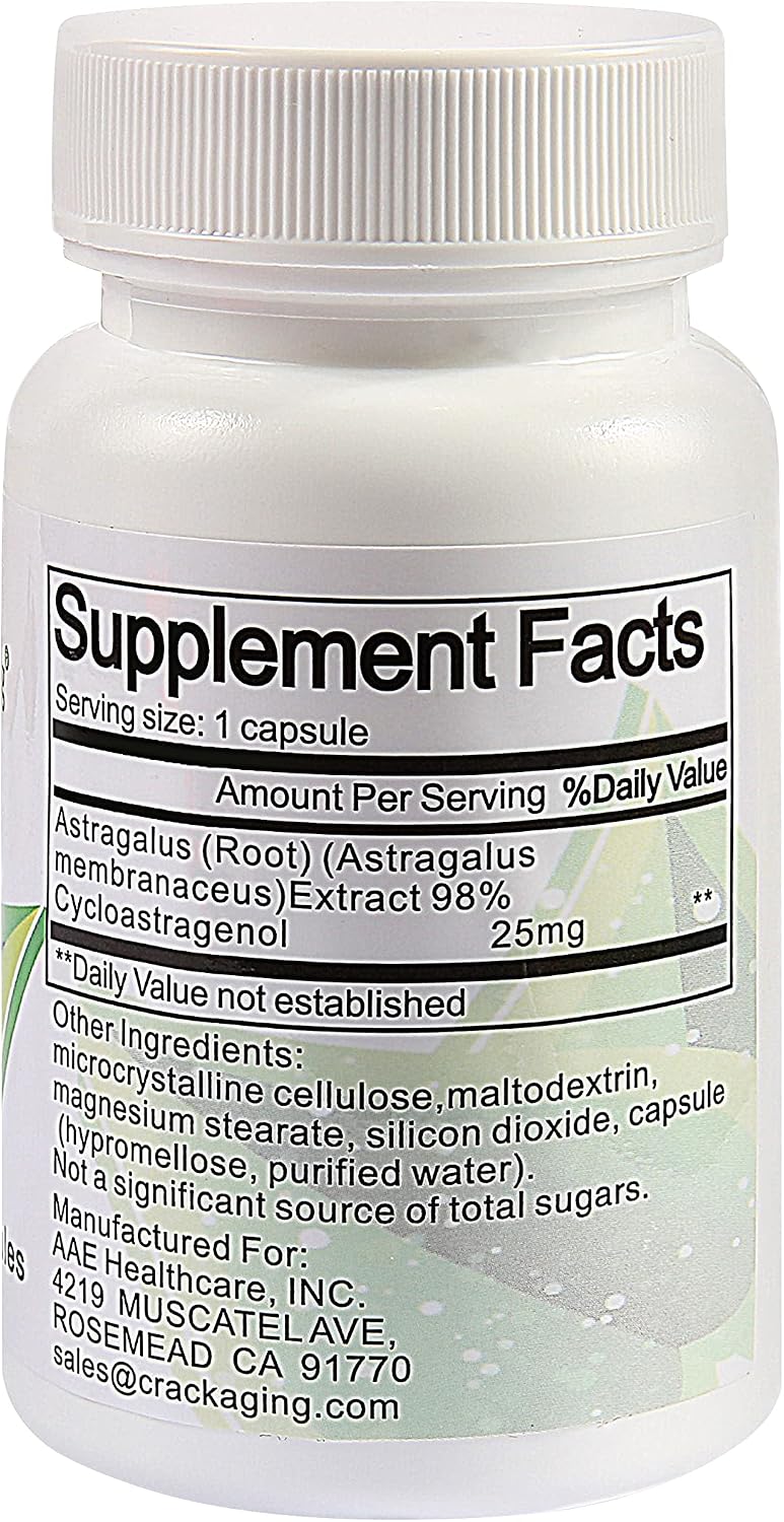 Crackaging Cycloastragenol 98% Immune Support 25mg 30 Vegetarian Capsules - görsel 2