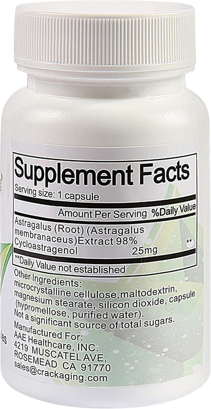 Crackaging Cycloastragenol 98% Immune Support 25mg 30 Vegetarian Capsules