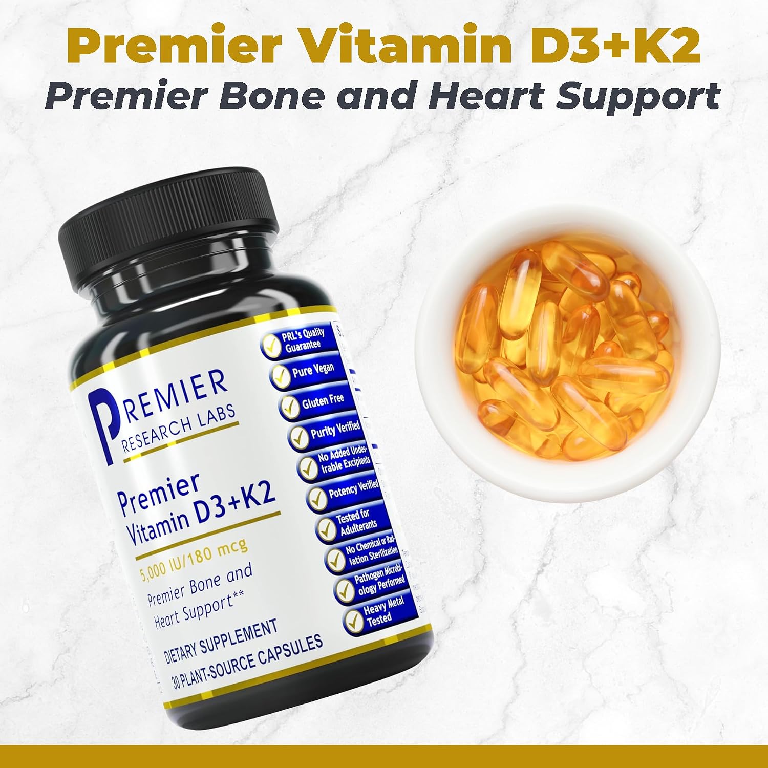 Premier Research Labs Vitamin D3 + K2 Supplement, 5000 IU, 30 Capsules - görsel 2