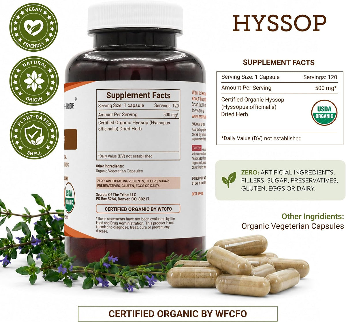 Secrets of the Tribe Organic Hyssop Capsules - Certified Organic, 120 Count - görsel 4