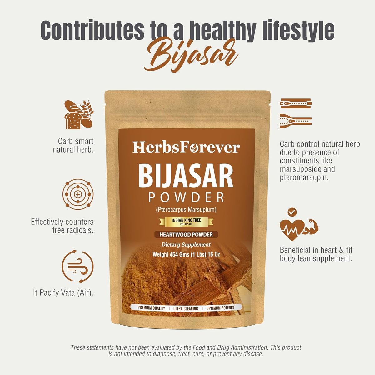 Herbsforever Vijaysar (Pterocarpus Marsupium) Powder - Carb Control, 454 g (16 oz) - görsel 7