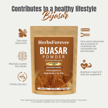 Herbsforever Vijaysar (Pterocarpus Marsupium) Powder - Carb Control, 454 g (16 oz)