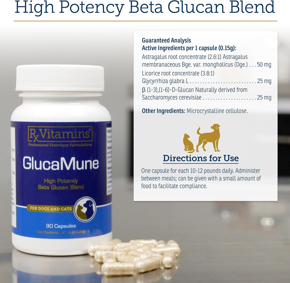 Rx Vitamins GlucaMune – Immune Support Supplement with Beta Glucan for Dogs and Cats (90 Capsules) - görsel 5