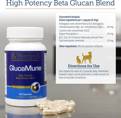 Rx Vitamins GlucaMune – Immune Support Supplement with Beta Glucan for Dogs and Cats (90 Capsules)