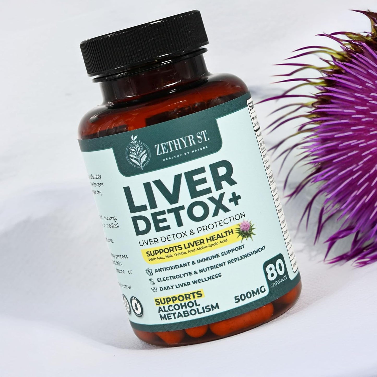 Zethyr St. Liver Detox+ with Milk Thistle - Premium Dose - Liver Cleanse Detox & Repair with NAC, ALA, Choline & B-Vitamins - 80 Capsules for Daily Antioxidant Support - görsel 9