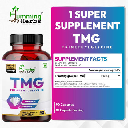 Humming Herbs TMG Supplement – Trimethylglycine 500 mg, 90 Vegan Capsules