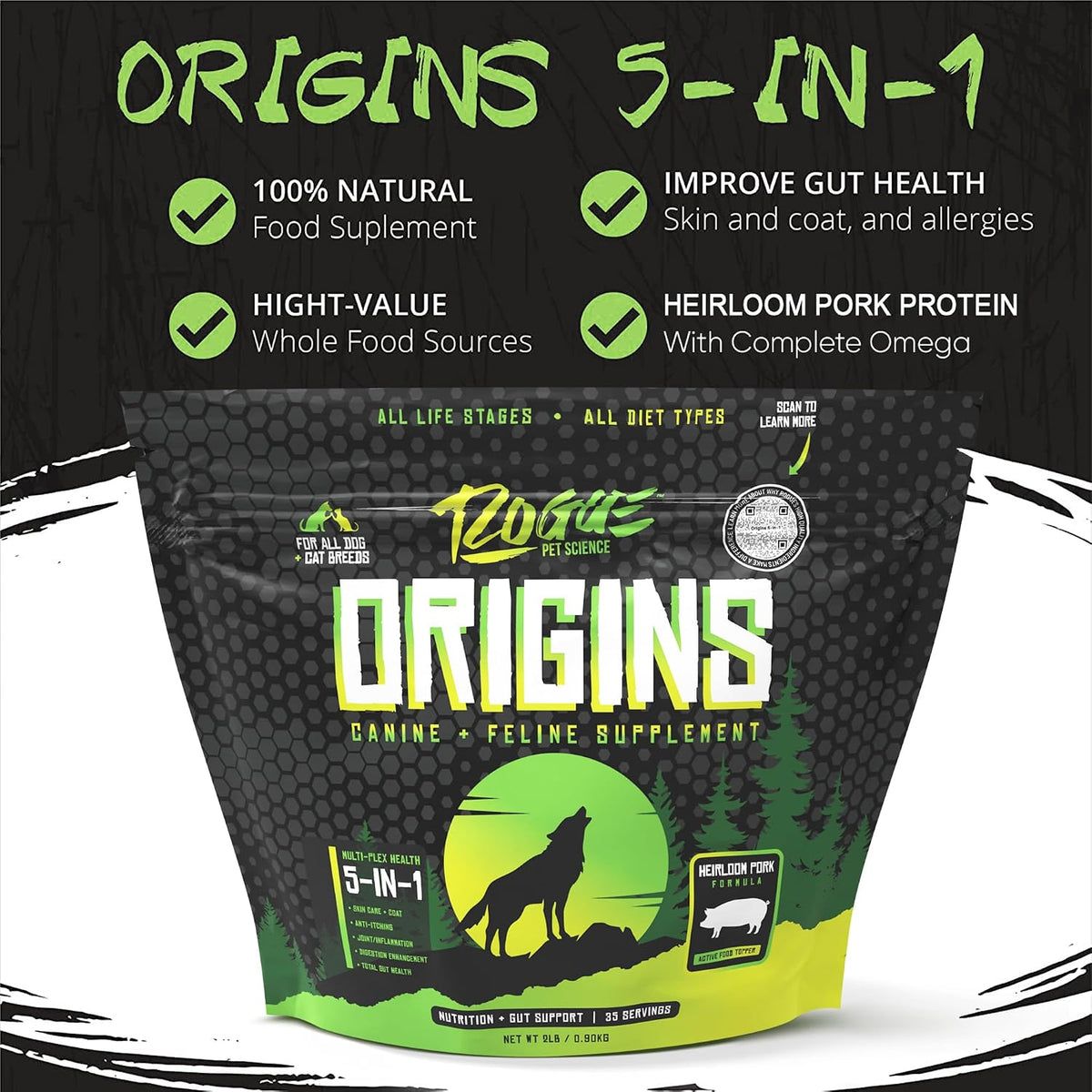 Origins 5-in-1 Dog Supplement - Powdered Food Topper with Natural Heirloom Pork Protein – Image 3
