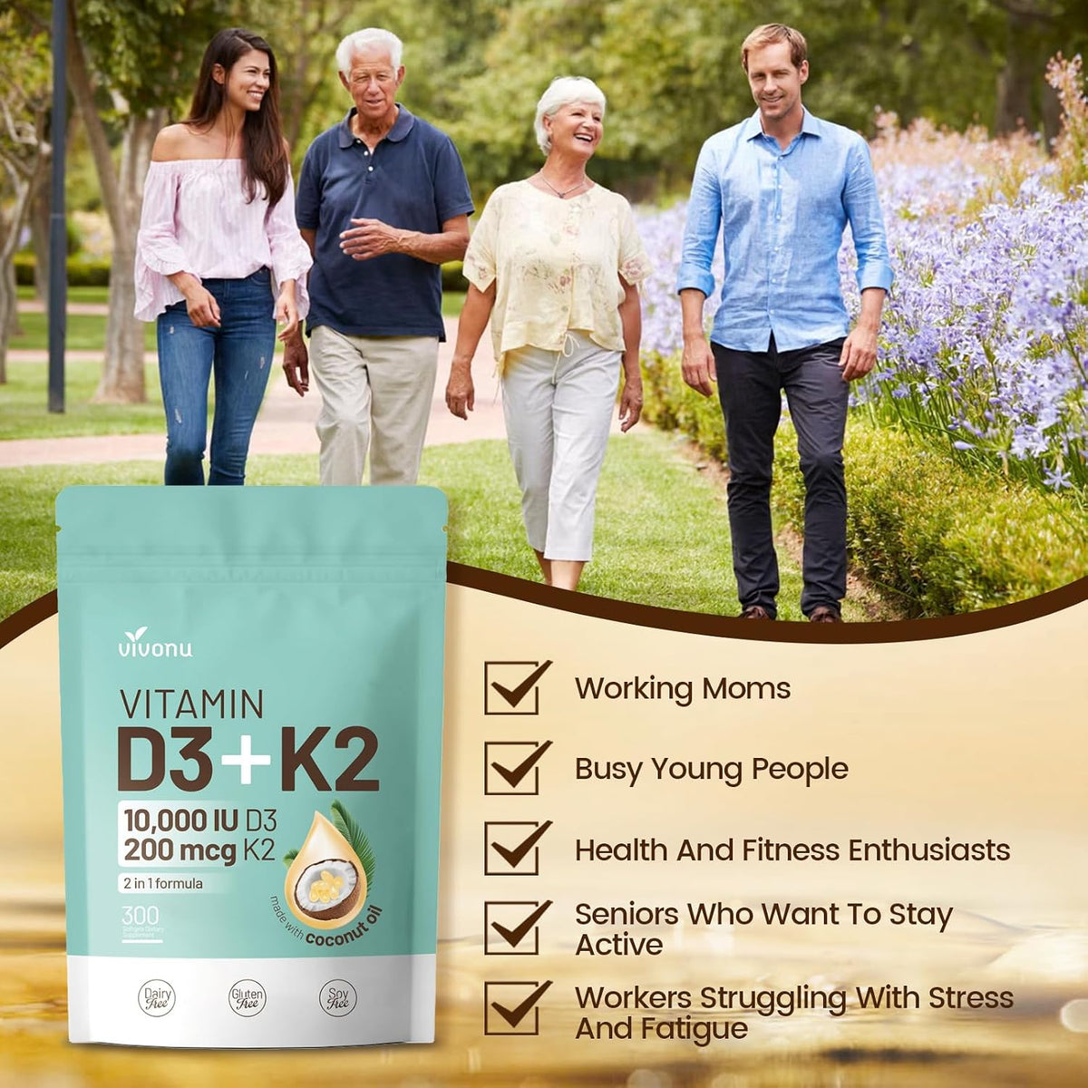 VivoNu Vitamin D3 K2 10000 IU with MK-7 - 300 Soft gel capsules - görsel 5