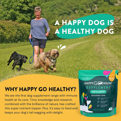 Happy Go Healthy Hip & Joint Supplement for Dogs – Probiotic & Prebiotic Benefits with Wild Salmon Omega-3s, 120 Count